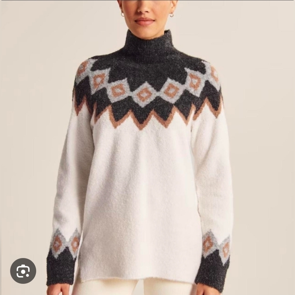 ❤️ ABERCROMBIE & FITCH OVERSIZED FAIRISLE FUZZY TURTLENECK SWEATER, XS